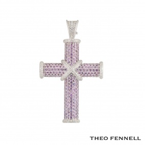 Theo Fennell White Gold Pink Sapphire and Diamond Crosses Pendant